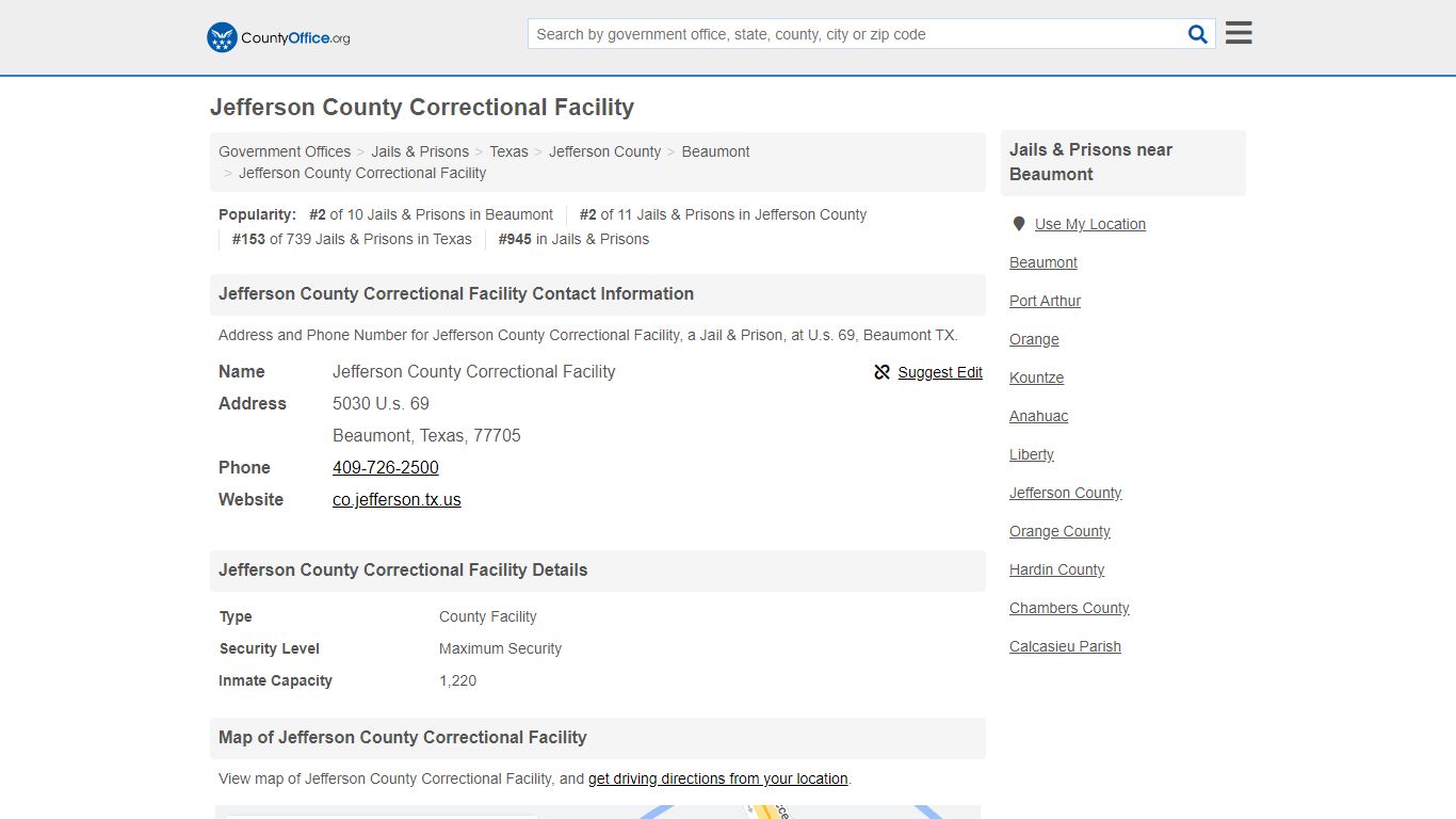 Jefferson County Correctional Facility - Beaumont, TX (Address and Phone)